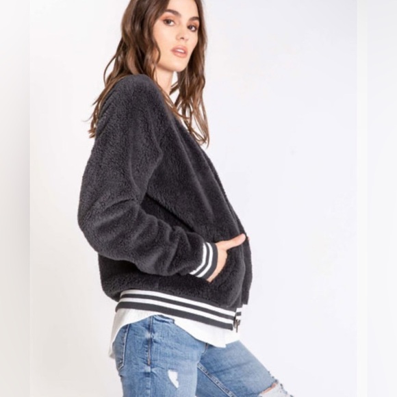 P.J. Salvage Black Teddy Bomber Jacket - Picture 3 of 8